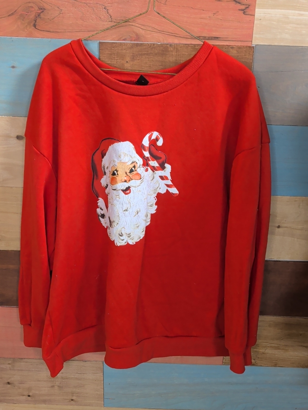SHEIN Bright Red Santa Face Crewneck Sweatshirt